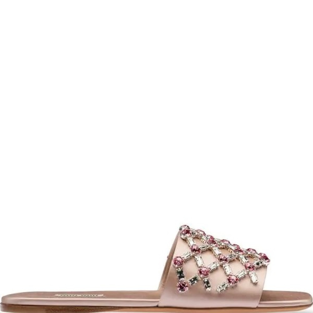 Miu Miu Pink Satin Sandals with Crystal Embellishment NWT